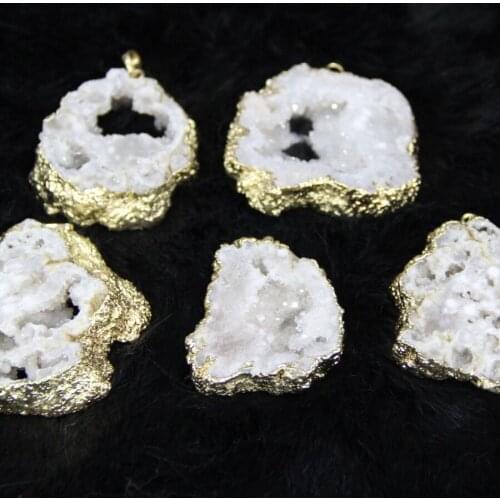 Thanksgiving Gifts! Plated White Color Druzy Drusy Stone Quartz Drop Pendant Beads Cross Necklace On Sell 4pcs/lot