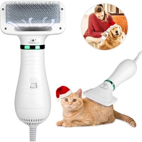 2 in 1 Pet Hair Comb Brush, Pet Hair Dryer Portable 300W Powerful Blaster Ergonomic Handle with 2 Gear Temperature for Dogs Cat