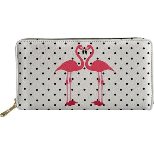 Luxury Style White Women Wallets PU Leather Zip Around Clutch Purse Flamingo Print Large Card Holder Wallet Lady Coin Money Bag