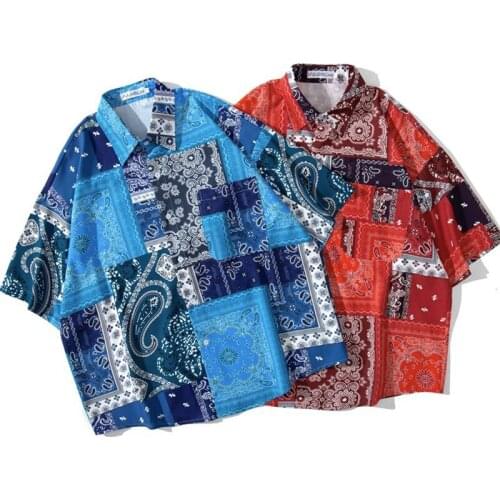 Men Shirt Short Sleeve Blue Red 2021 New Summer Loose Pocket Flowers Male Shirt Thin Comfortable Student Chinese Style S63