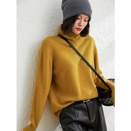 Loose Thick New Fashion Girl Turtleneck Pullovers 2021 100% Goat Cashmere Women Sweaters Knitted Jumpers Woolen Knitwear Tops