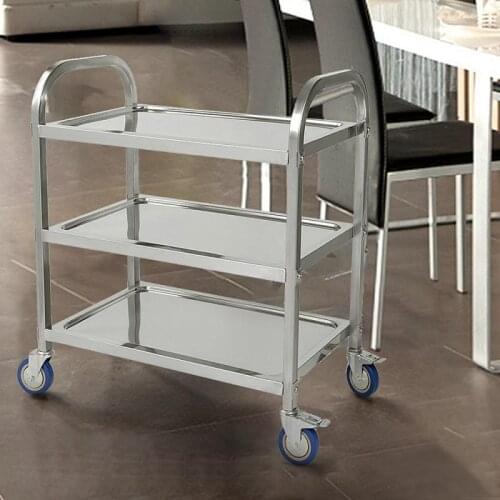 Trolley Cart 3 Layers Stainless Steel Tea Water Dining Trolley Hotel Restaurant 4 Universal Wheel Storage Racks For Catering HWC