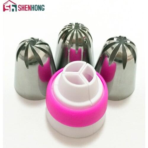 Amazing Stainless Steel Cream Icing Piping Nozzle Tips 1 Adaptor Converter Pastry Decorating Cake Cupcake Russian Tulip Baking