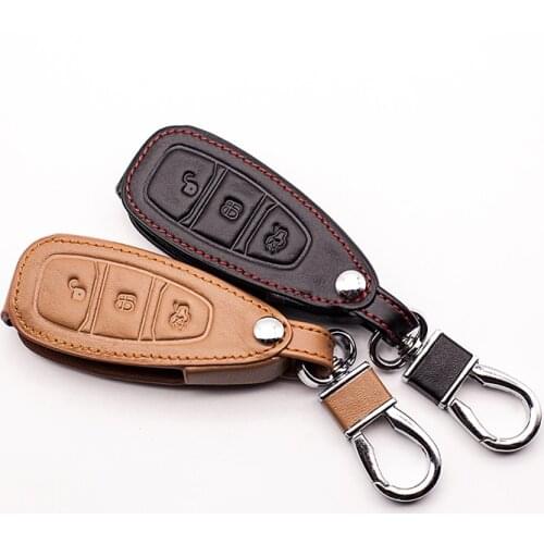 High quality leather key cover for the Ford Focus 2 MK2 Focus 3 Fox MK4 MK4 Ecosport Kuga Mondeo Carnival 3 button Car wallet