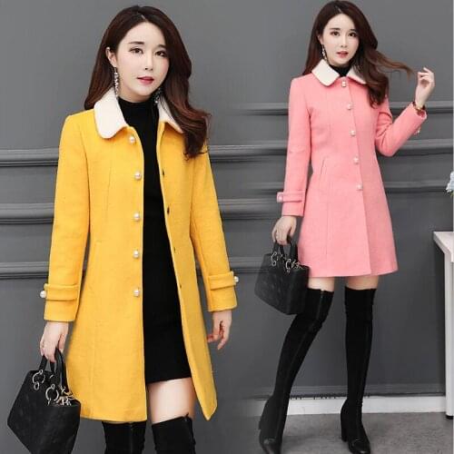 Woolen Jacket Women Winter Pakra New 2021 Winter Woolen Coat Women Long Slim Thickening Warm Coats Female Jackets Black Red