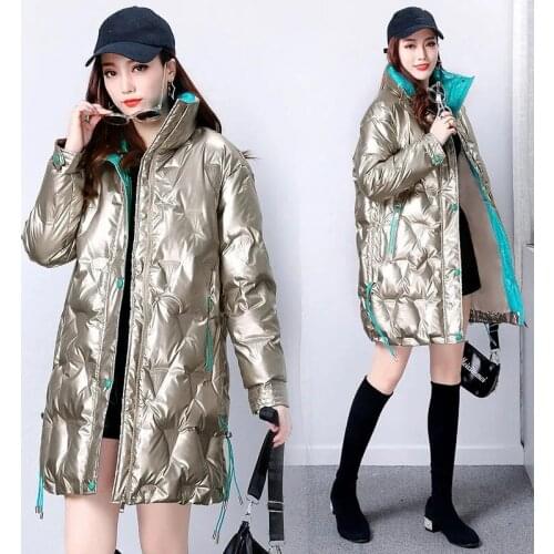 Women Parker Shiny No-wash Down Cotton Jacket 2021 New Winter Jacket Large Size Mid Long Overcoat Warm Female Cotton Padded Coat