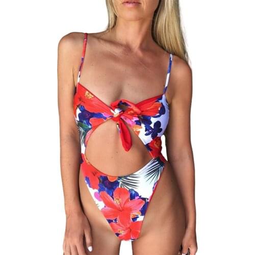 Women One-Piece Suit Bikini Bathing Swimsuit Fashion Sexy Slim Hollow Printted Swimwear High Waist Beach Swimming Set