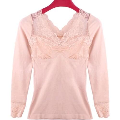 Lace V collar long sleeved corset female shape abdomen seamless tight body underwear corset tops slimming long johns women