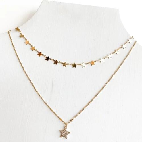 Multilevel Sequin Stars Chain Necklaces For Women New Fashion Crystal Inlaid Five-pointed Star Pendant Female Necklace Jewelry