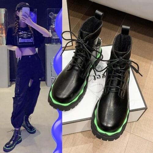 2021 Fashion Leather Boots Women Lace Up Platform Ankle Lasdies New Brand Shoes Plus Size 35-40 Femmes Botines De Mujer