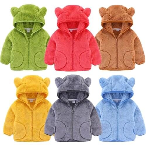 2020 Winter Cute Baby Winter Kids Boy & Girl Coats Solid Colors Zipper Jackets Velvet With Hooded Warm Outerwear For 1-6year Old
