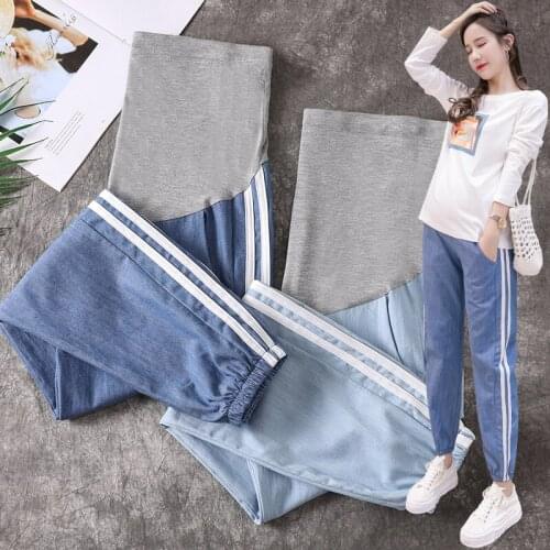 2095# Maternity Pants Spring Autumn Adjustable Elastic Waist Belly Support Pants Side Strip Maternity Trousers