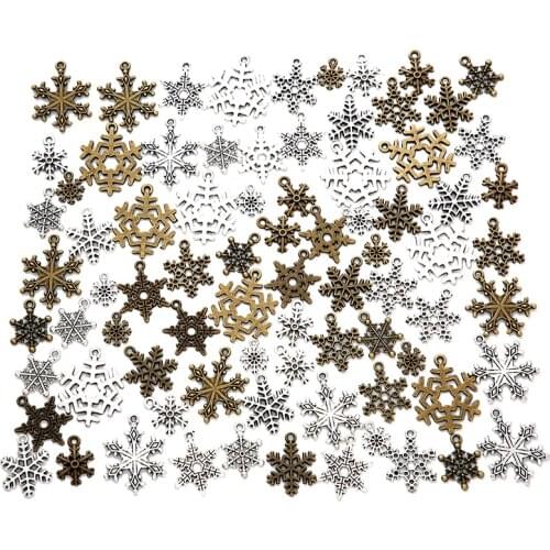 40pcs Mix Metal Zinc Alloy Christmas snowflakes Charms Fit Jewelry Pendant For DIY Necklace Bracelet Jewelry Making Findings