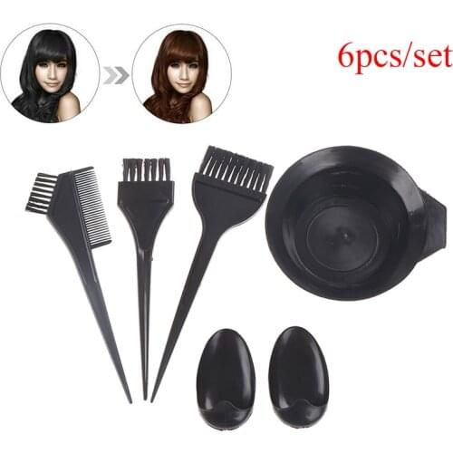 6Pcs/Set Hot Sale Hair Color Mixing Bowls Black Plastic Hair Dye Colouring Brush Comb Bowl Hairdressing Styling Tools