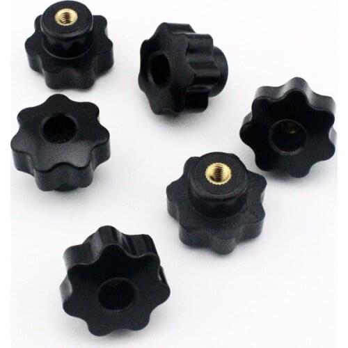 6pcs M6 Female Thread 32mm OD Star Shaped Head handle Nuts Knob Clamping Nuts Knob with through-hole