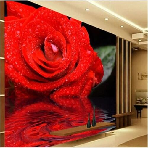 Beibehang Large Custom Wallpapers HD 3D Rose Water Inverted Living Room Bedroom Sofa TV Background Wall Decorations