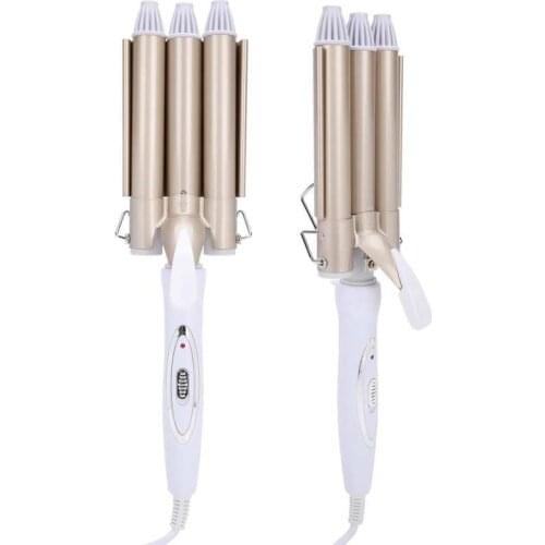 22mm Hair Curler Waver Styling Tools 3 Barrels Hair Curling Iron Tourmaline Ceramic EU Plug 110-220V