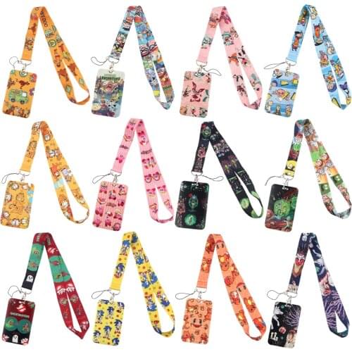 ER709 Cartoon Yellow Cat Dog Monster Lanyard Card ID Holder Car KeyChain ID Card Pass Gym Mobile Phone Badge Key Ring Holder