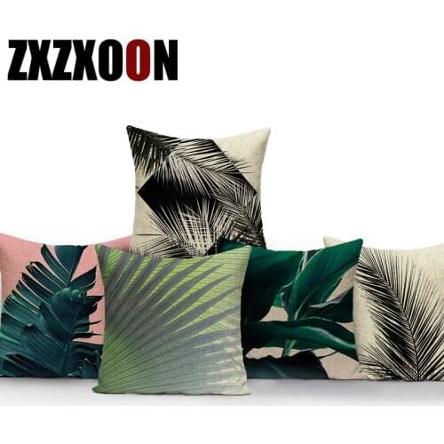 Tropical Plants Polyester Decorative Pillows Big Palm Leaf Leaves Cojines Decorativos Para Sofa Cushion Cover for Bedroom