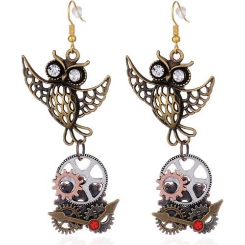DoreenBeads Fashion Steampunk Drop Earrings Antique Bronze Owl Connector Silver Color Gear Watch Pendant Punk Series,1 Pair