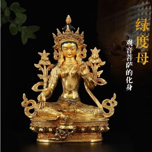 HOT SALE--HOME Talisman Buddhism India Nepal handmade Gilding Gold-plated Bodhisattva Green Tara Buddha statue--33CM Large