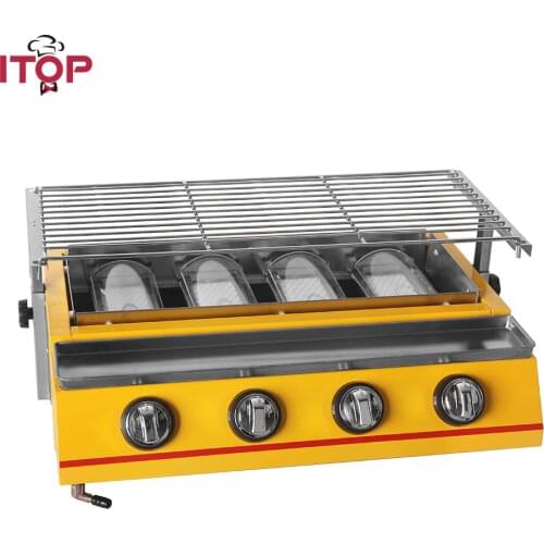 ITOP Barbecue Grill For Outdoor LPG 4 Burners Gas Grill Fast Delivery Stainless Steel with Glass/Yellow Shield