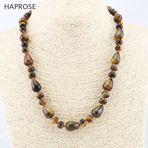 HAPROSE Natural Tiger Eye Stone Necklace Drop Shape Tiger Eye Brown Bead Necklace 18 "Friends Necklace Free Shipping