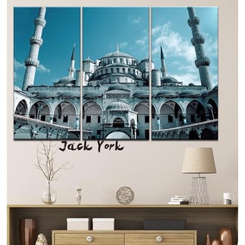 Canvas Painting bule Sultan Ahmed Mosque 3 Pieces Wall Art Painting Modular Wallpapers Poster Print for living room Home Decor