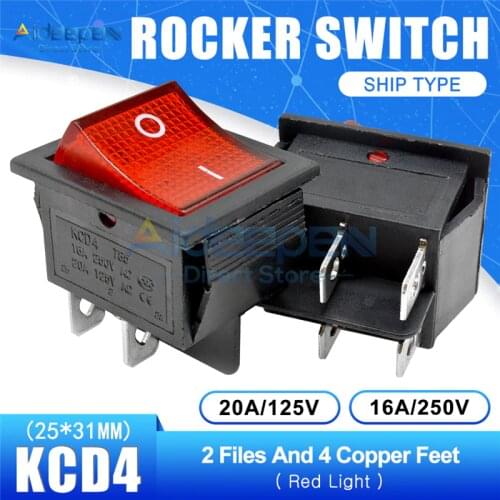 KCD4 Rocker Switch AC 16A/250V 20A/125V ON-OFF 2/3Position 4/6 Pins With Light Power Switch With Dust Waterproof Cap 25x31mm
