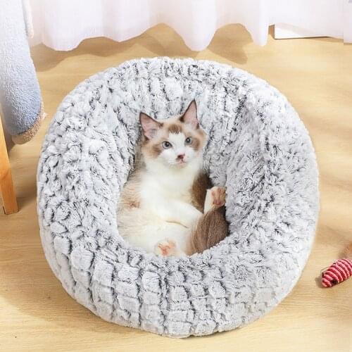 Round Soft Cat Beds,Comfortable Plush Kennel, Pet Beds Improved Sleep - Self Warming Cat & Dog Bed Non-Slip Bottom