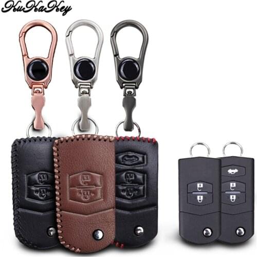 KUKAKEY Car Key Case Keychain For Mazda 2 3 5 6 CX3 CX5 CX7 RX-8 323 626 Accessories Genuine Leather Flip Remote Key Holder Bags