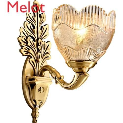 European-Style Copper Retro Living Room Television Background Wall Wall Lamp Luxury Atmosphere Simple European Bedroom Lamp