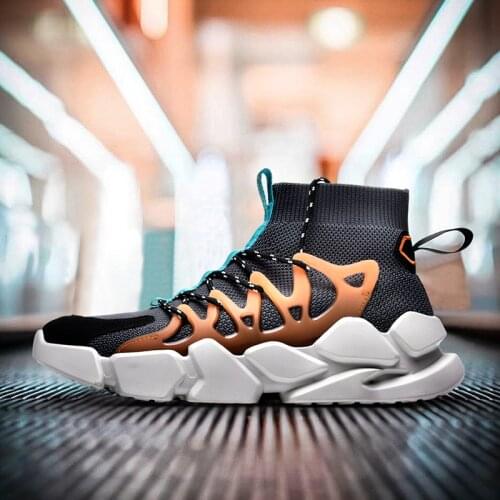 Fashion Trendy High Top Sneakers For Men Sports Stylish Casual Male Socks Shoes Adult Ins Running Trainers Big Size 44