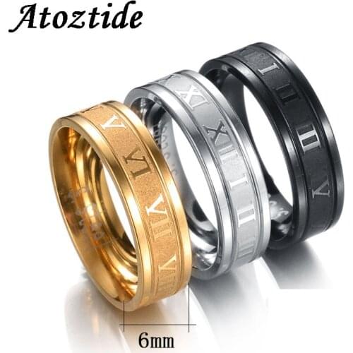 Atoztide Stainless Steel Roma Vintage Rings Black Gold Luxury Engraving Ring for Men Women