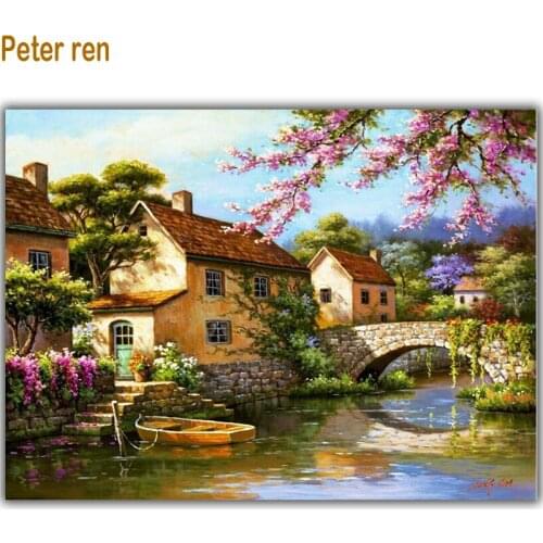 Peter ren Diamond Painting Cross Stitch kit Diamond embroidery Peach blossom villa 3d square drill Mosaic full coverage Pictures