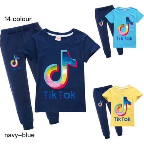 TIK TOK New Cartoon printing 100%Cotton Children Tracksuits for Girls And Boys Sport Suit Costume Tops Pants Clothing Set