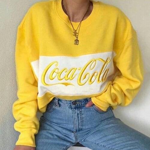 Autumn Round Neck Sweatshirt Womens Long Sleeves Letter Print Women Hoodies Girl Fashion Pullovers Womens Clothing Yellow