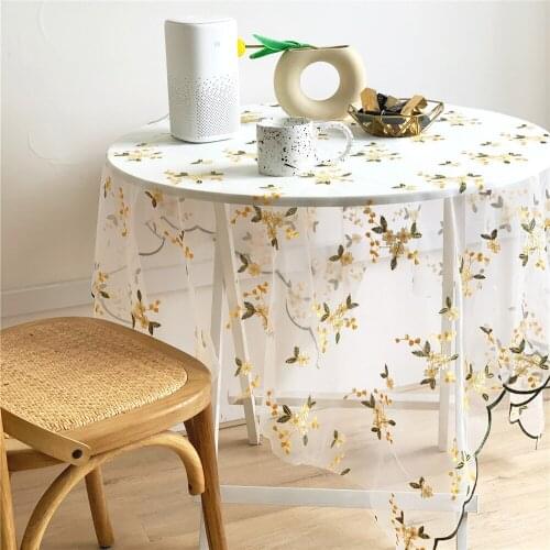 Retro Floral Embridered Tablecloth Gauze Material Rectangle Table Cloth for Dinning Table Decoration Banquet Hotel Table Cover