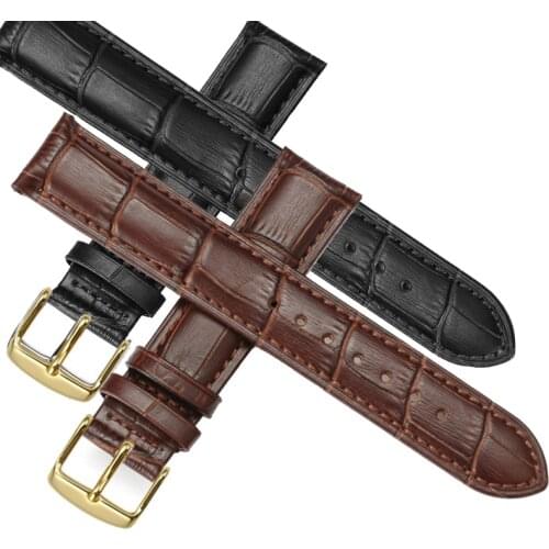 Replacement Watch Band Leather Sweat-proof Cow Leather Watch Strap Yellow Gold Buckle Watch Bracelet Multiple Colors Available