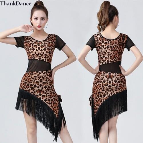 Leopard Print Latin Dance Costume Women Practice Dancing Clothes Latin Competition Dress Professional Tango Performance Costume