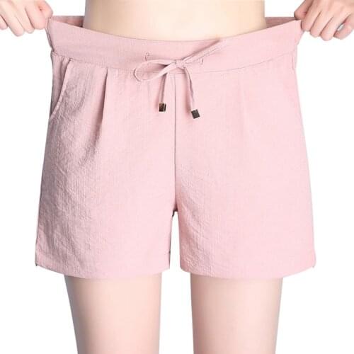 Summer shorts ladies cotton and linen elastic elastic waist loose casual S-4XL