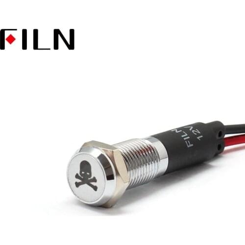 FILN 8mm Car dashboard Skull tag symbol led red yellow white blue green 12v led indicator light with 20cm cable