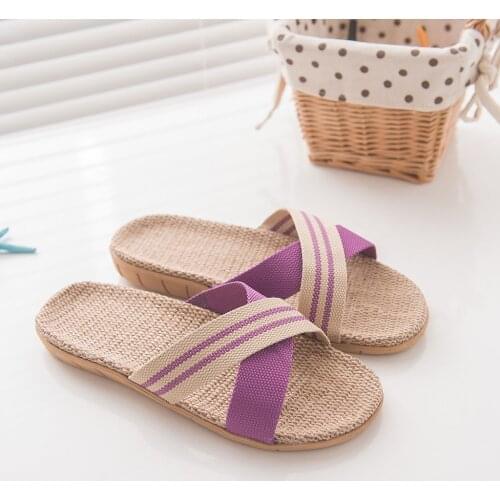 2020 Womens Fashion Slippers Summer Outdoor Slip Anti-slip Linen Home Indoor Open Toe Flat Shoes Beach Slippers Indoor Shoes