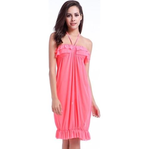 Flounced Top With Mini Ruffles Transparent Stretch Mesh Beach Cover Ups Summer Loose Ladies Dress for Beach Party 04