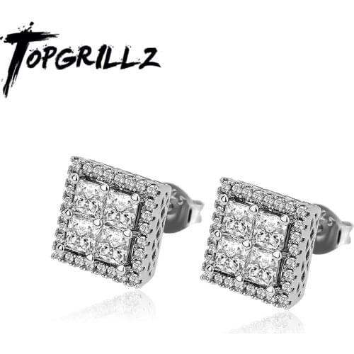 TOPGRILLZ 2021 New 9mm Baguette Stud Earrings Iced Out Prong Setting Cubic Zirconia Earrings Classic Jewelry For Birthday Gift