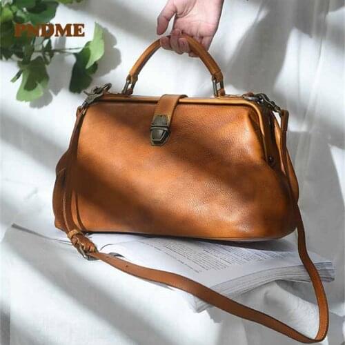Vintage high-quality handmade pure leather handbag Jinkou doctor bag casual outdoor leather large-capacity brown shoulder bag