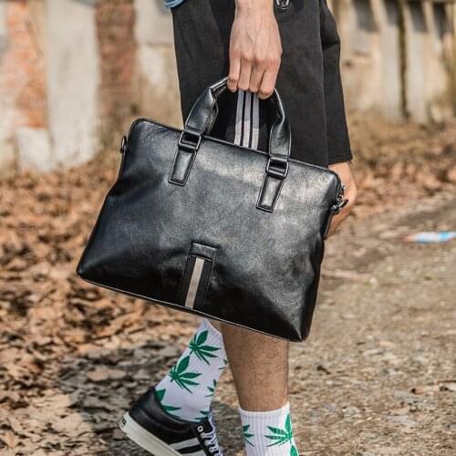 High Quality PU Leather Men Women Black Handbag Business Briefcase Boy Student Satchel Single Shoulder Hand Bag New Fashion