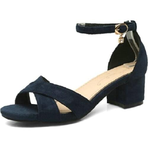 ZawsThia cheap flock female summer shoes classy open toe red navy blue chunky middle heels sandals for women plus size 45 46 47