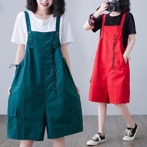#2348 Red Green Casual Overalls For Women Embroidery Letters Spaghetti Strap Rompers Womens Loose Wide Leg Playsuits Summer