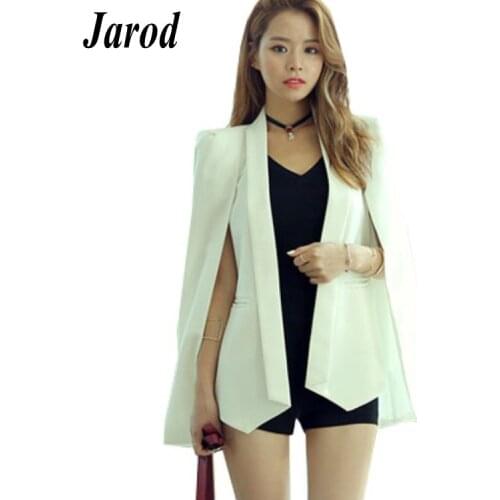 New OL suit jacket Fashion Cloak Cape Blazer Women white Lapel Split Long Sleeve Jacket Coat Female Casual Blazers Women
